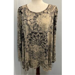 Peruvian Connection Pima Cotton Blend Floral Lace Print Stretchy Scoop Neck Top